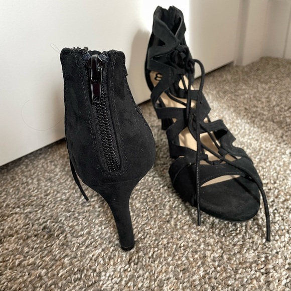 Fergalicious by Fergie Elegant Black Women's Lace-Up Stiletto Sandals - Picture 3 of 6